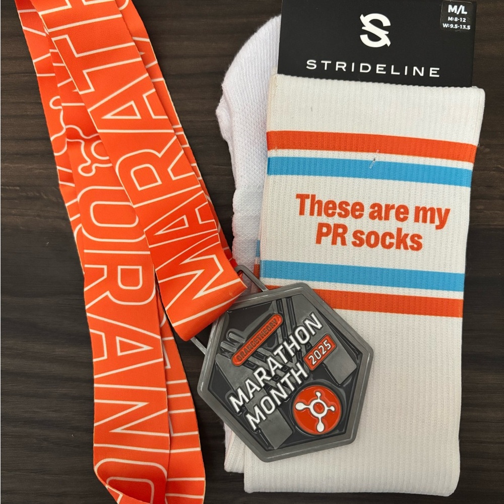 Orangetheory Marathon Month PR Socks + Medal